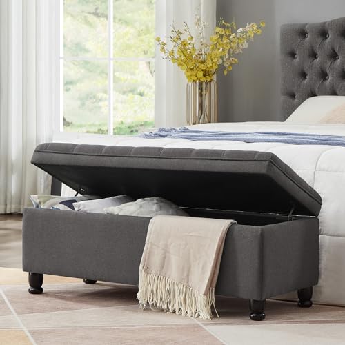 Gray Velvet Storage Ottoman Bench with Armrest E716805