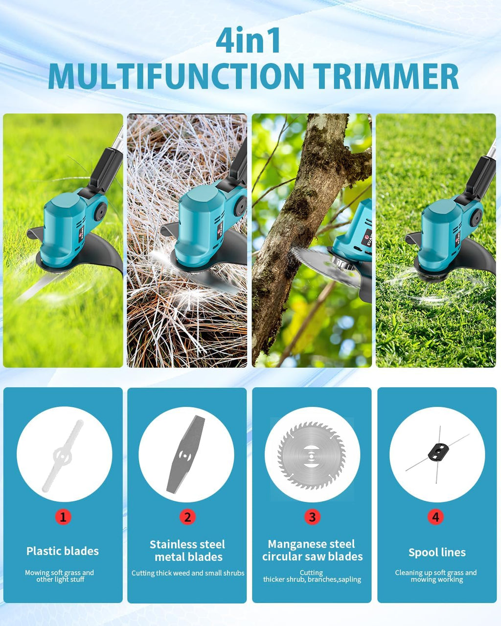 21V Cordless Electric String Trimmer with 6000mAh Battery S303