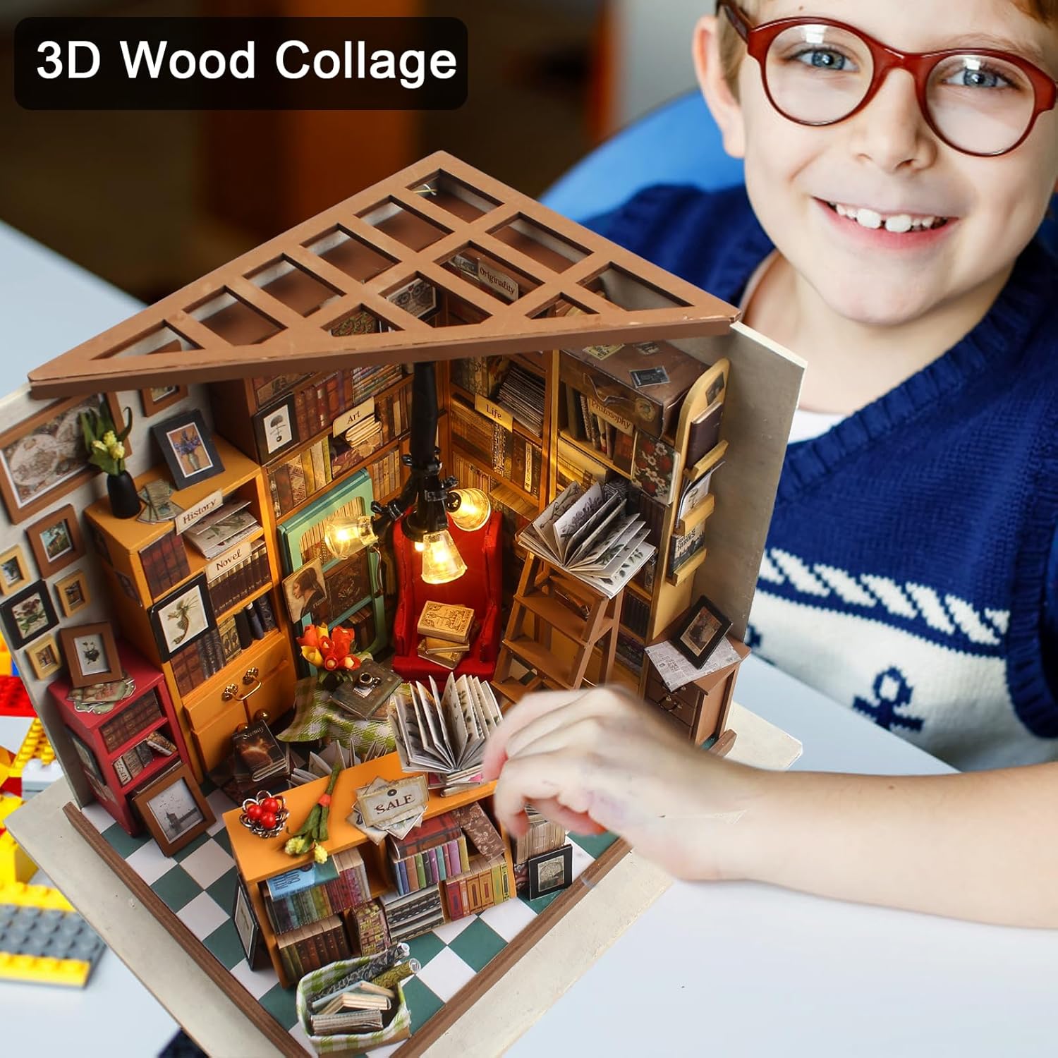 Miniature House Kit with Light and Dust Proof Wooden DIY Model House Kit L597