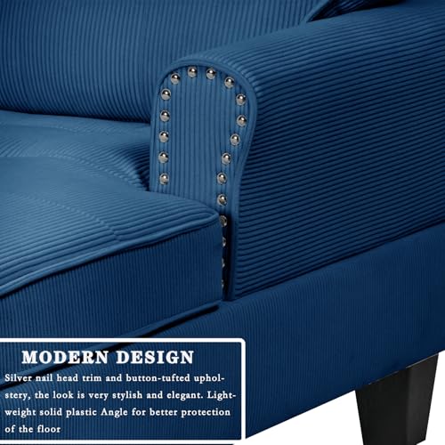 63" Sleeper Chaise Lounge Recliner Sofa Bed with Adjustable Backrest & Storage Space (Blue Corduroy) X768409