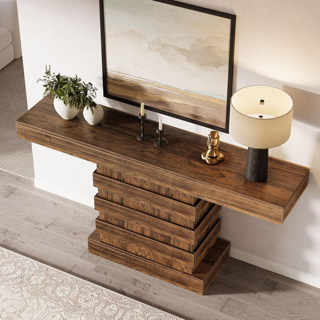 Rustic Brown 63-Inch Long Wooden Console Table T848537