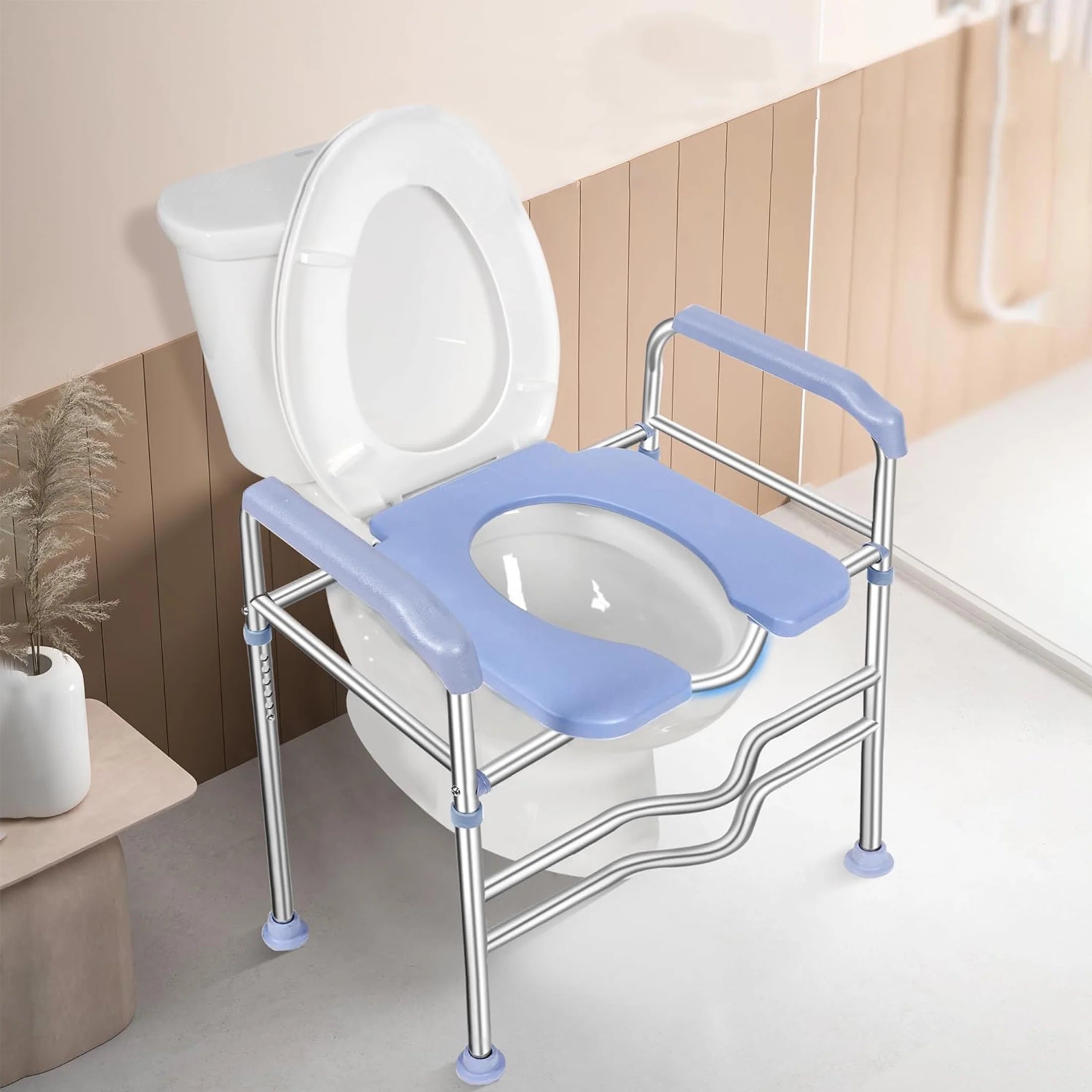 Raised Toilet Seat with Handles and Soft Seat, up to 400lbs Commode Chair J7621