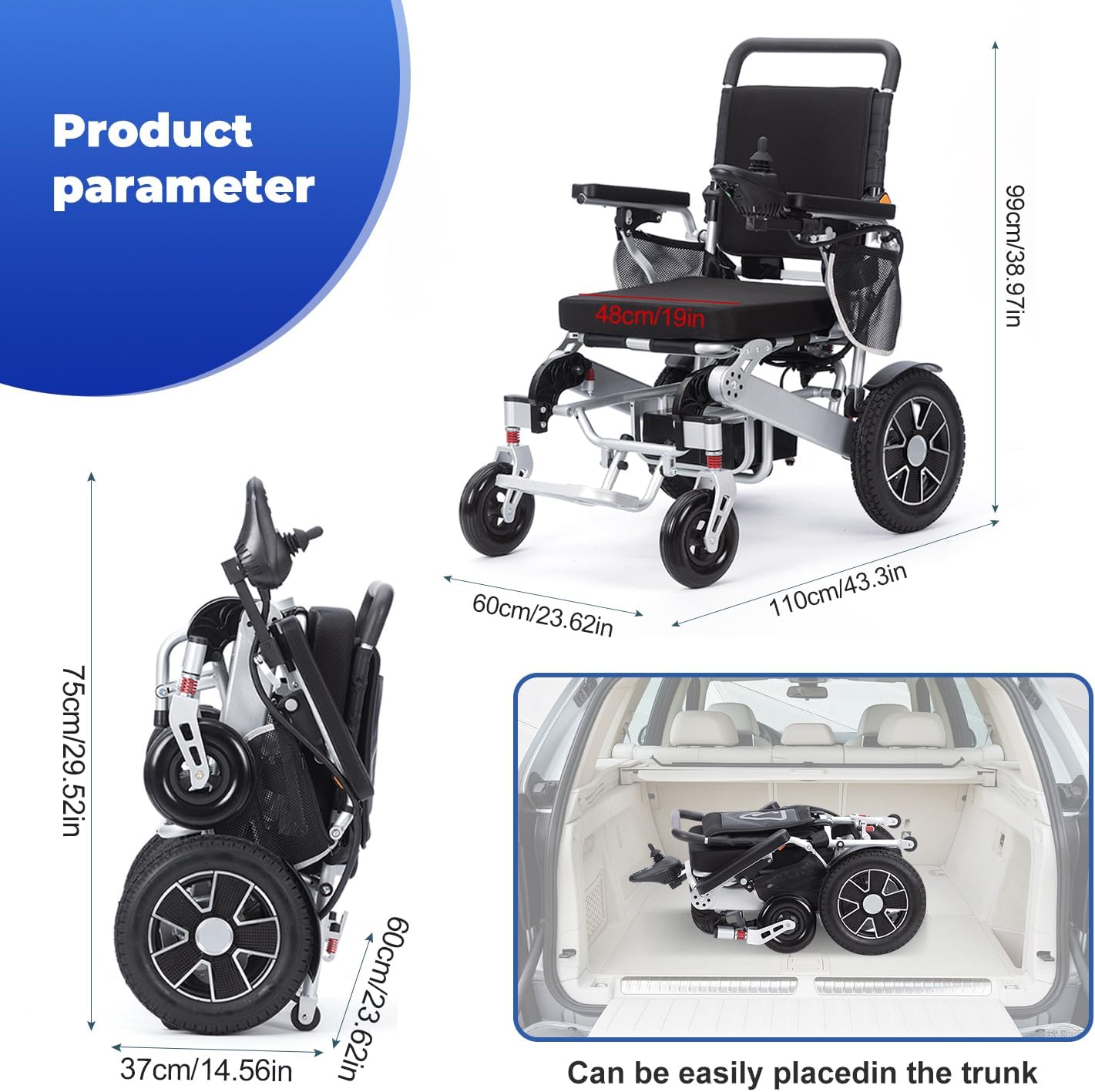 Lightweight Folding Electric Wheelchair with 20 Miles Range Q405777