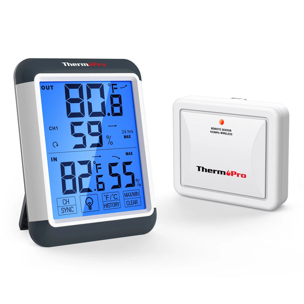 Indoor Outdoor Thermometer Digital Wireless Hygrometer Temperature Humidity Monitor with Jumbo Touchscreen and Backlight T291076