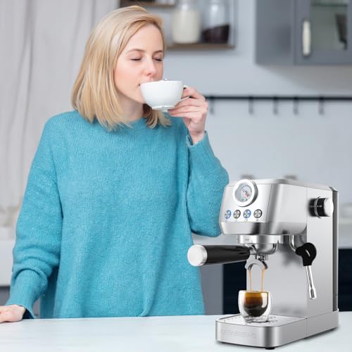 Stainless Steel Espresso Machine 20 Bar with Steam Milk Frother Y496