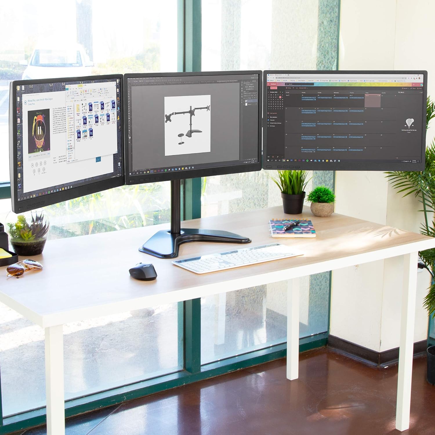Triple Monitor Stand Freestanding Computer Desk Mount for 27 Inch Monitors VESA 75 100 M2378