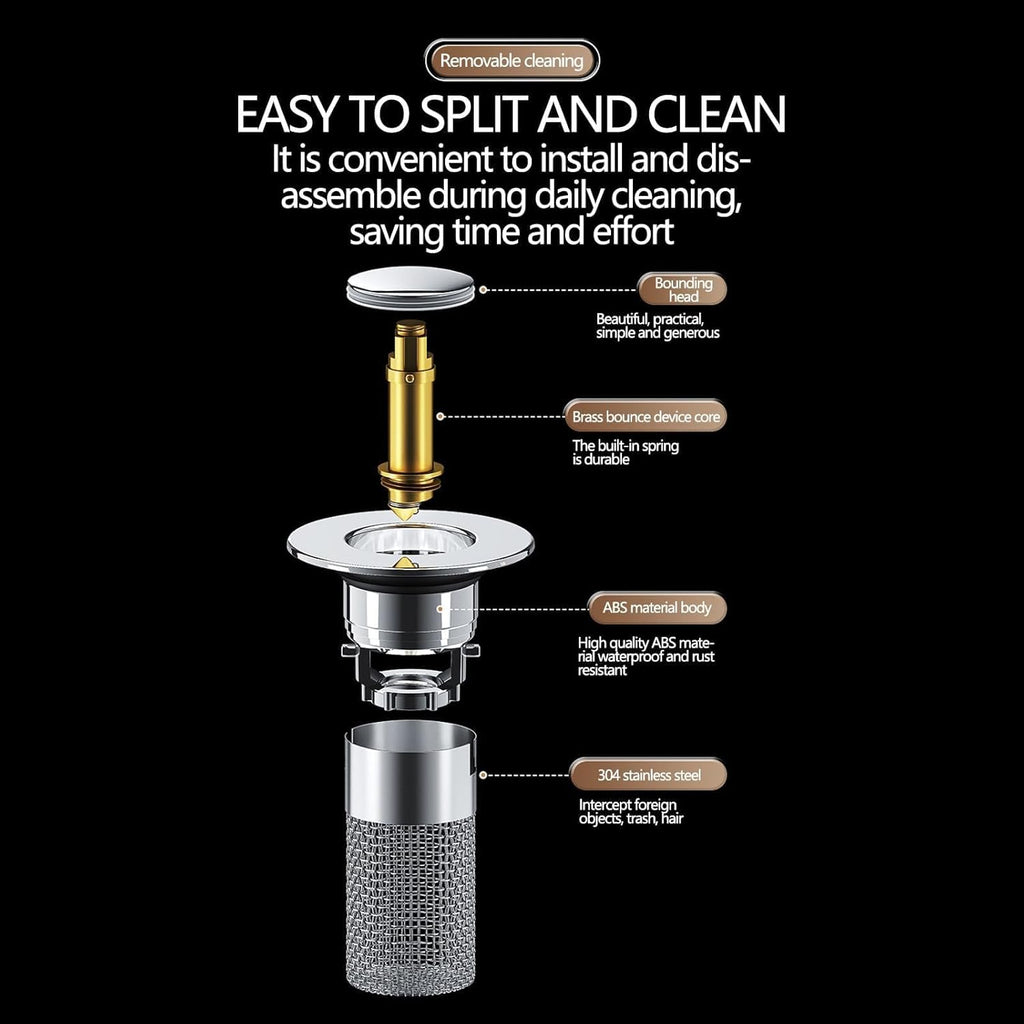 2PCS 304 Stainless Steel Pop-Up Sink Drain Strainer with Removable Filter Basket Z229867