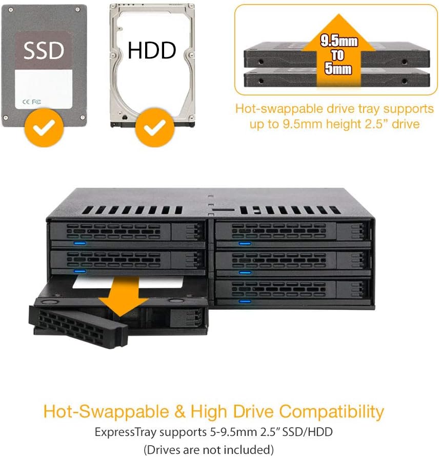 6 x 2.5" SATA HDD SSD Hot Swap Cage for External 5.25" Bay Z611