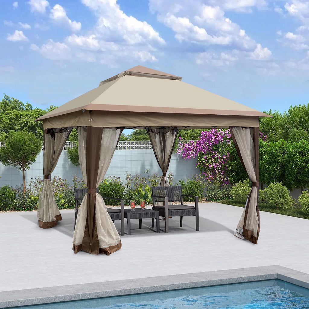 Coffee Pop Up Gazebo Canopy with Removable Zipper Netting N112437