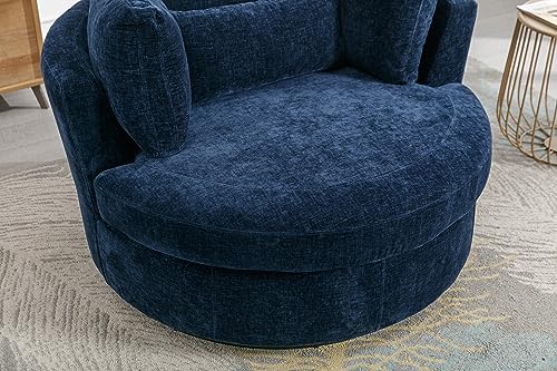 Oversized Swivel Accent Barrel Chair with Storage Ottoman and 4 Pillow, Terracotta Chenille M6680