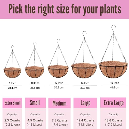3 Pack 10 Inch Hanging Planter with Coco Liner Metal Wire Basket S510