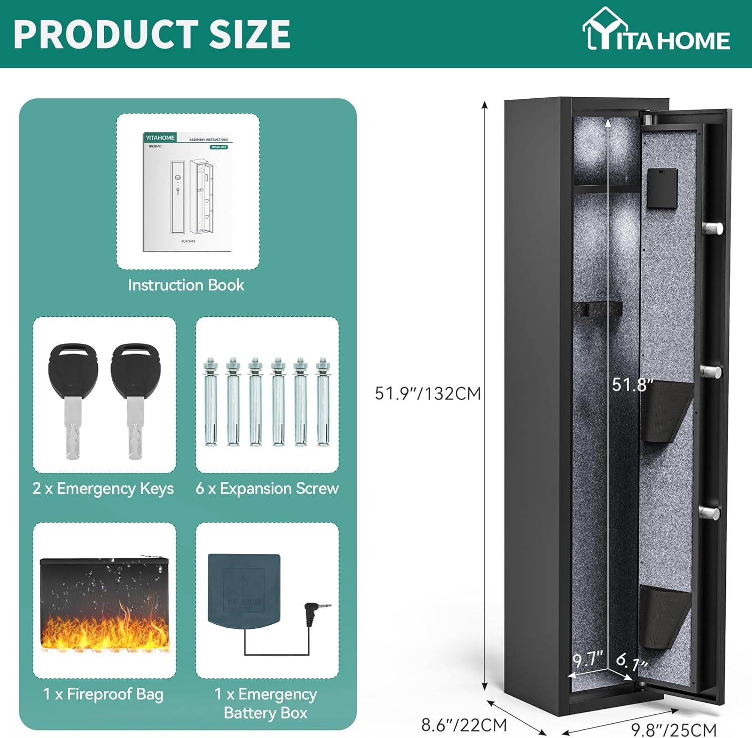 3-5 Rifle Gun Safe with Digital Keypad and Fireproof Bag U985