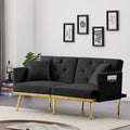 59" Convertible Velvet Sofa Bed with 2 Pillows & Side Pockets (Black) G645415