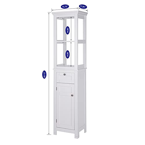 White Tall Freestanding Storage Cabinet with Door and Drawer T5156