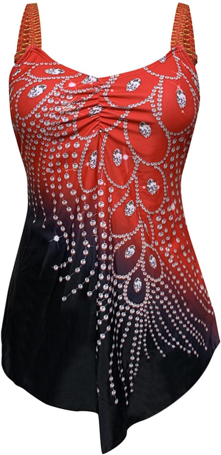 Red Tankini Swimsuits with Long Shorts Y327761