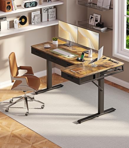 63 Inch L Shaped Electric Standing Desk with Drawers, Height Adjustable, Black G108