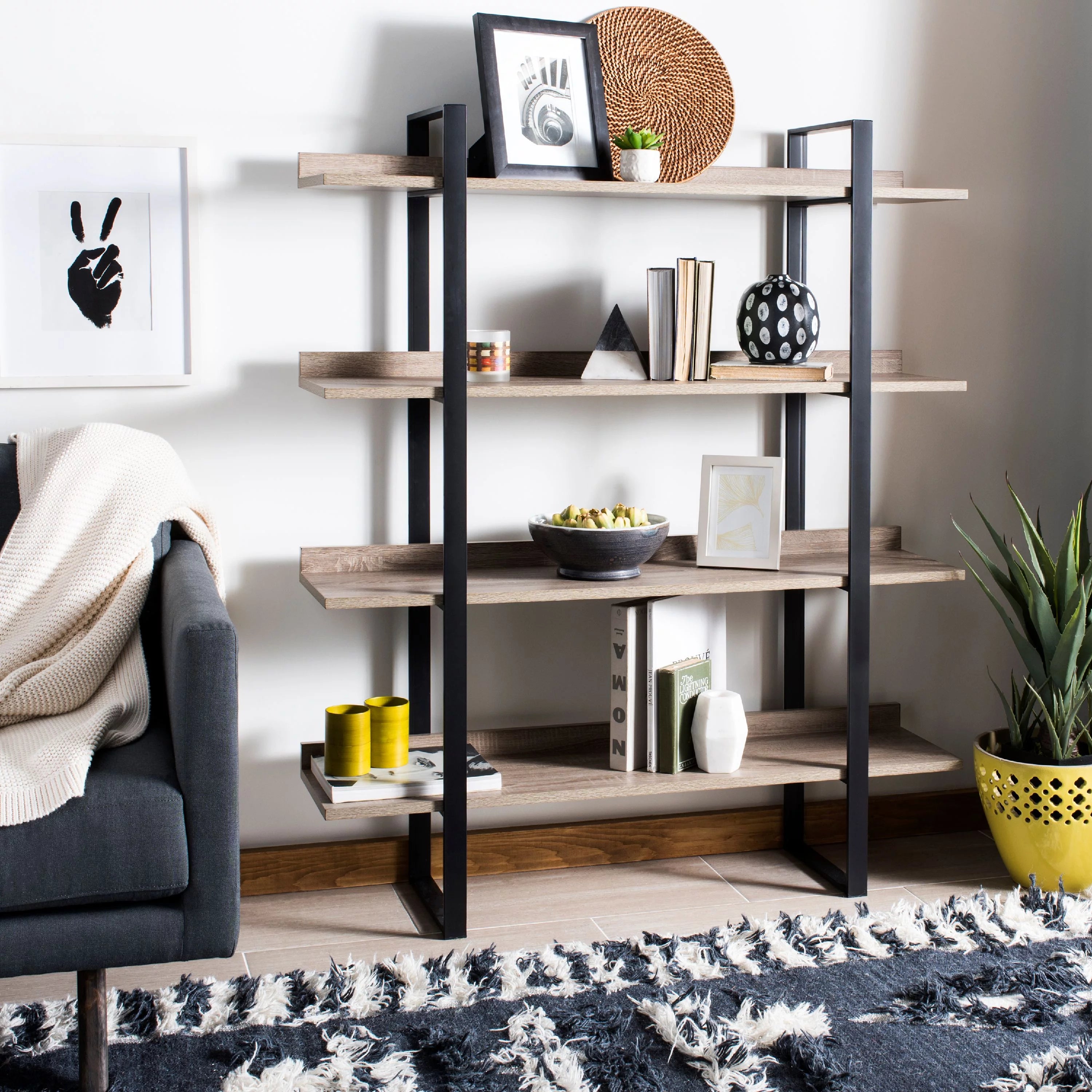 Oak Black 4 Tier Etagere X593332