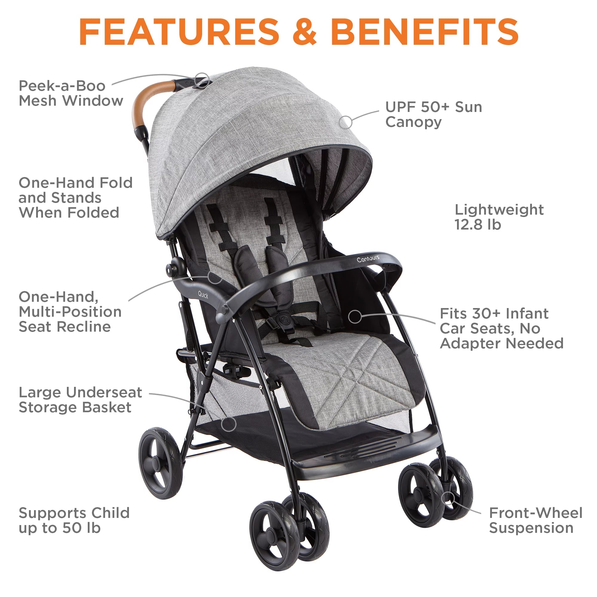 Lightweight Compact Travel Stroller Gray I587