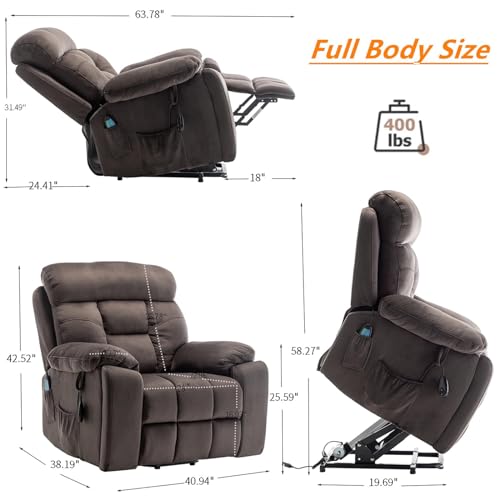 Extra Wide Power Recliner Lift Chair with Heat and Massage (Brown) T1132