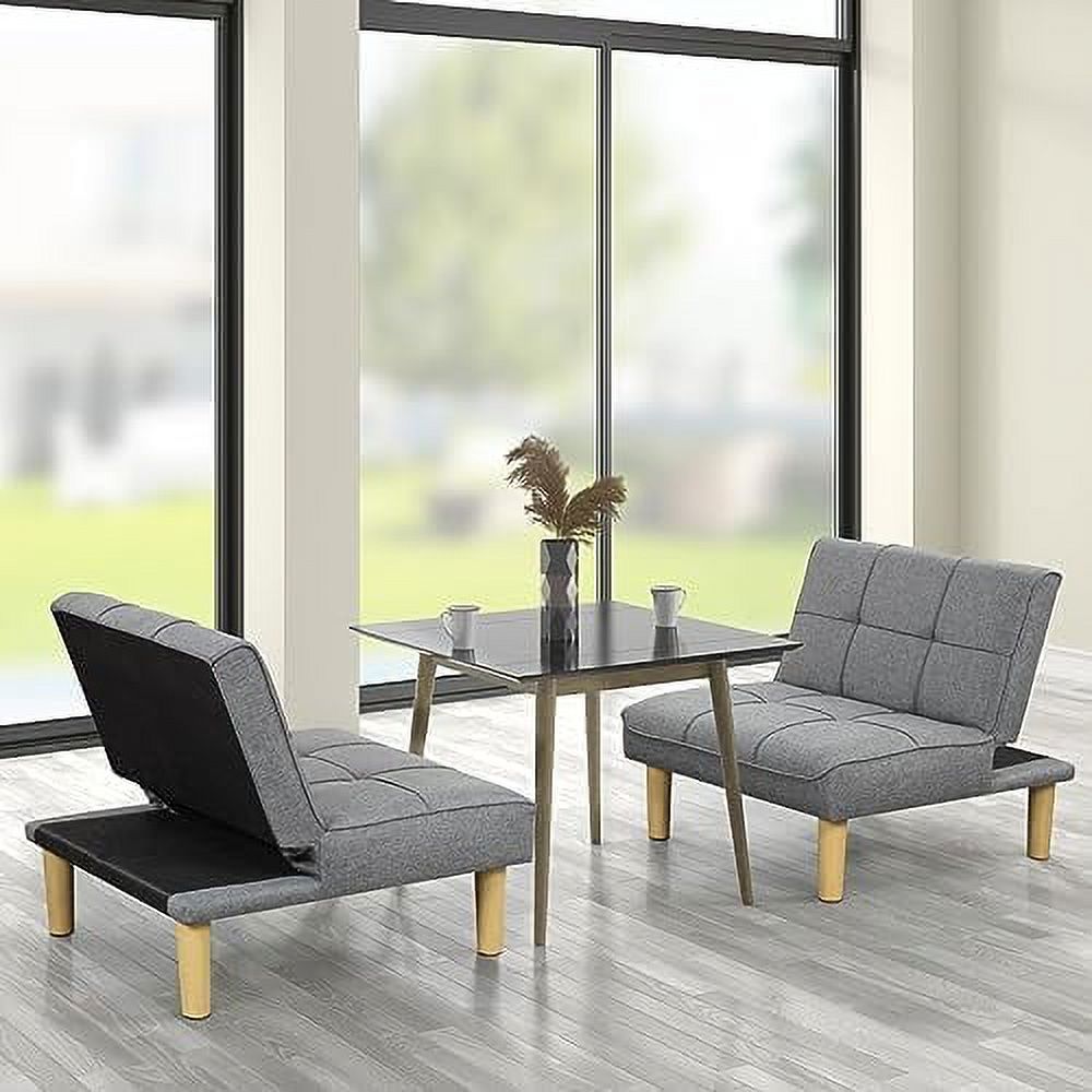 Grey Fabric 3-In-1 Convertible Futon Sofa Bed Twin USB Loveseat Couch Daybed with Folding Adjustable Backless 2 Piece Small Futon Couch Chairs P447678