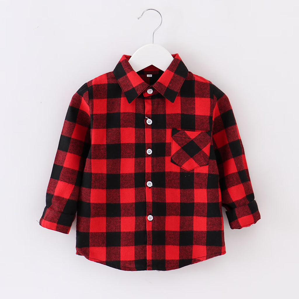 Boys Plaid Flannel Long Sleeve Button Down Coat V19283
