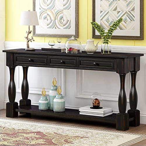 Solid Wood Console Table with 3 Drawers and Bottom Shelf Y30329