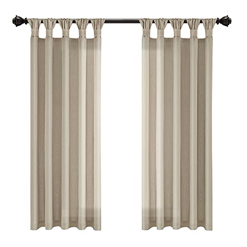 Burlap Knotted Tab-Top Window Curtain Panel Pair, 45"W x 84"L, Light Linen Q144
