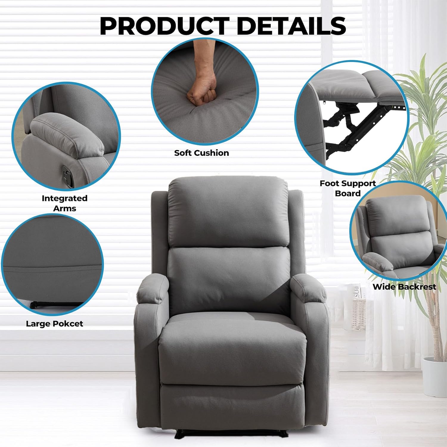 Leather Recliner Chair with Adjustable Backrest E9079