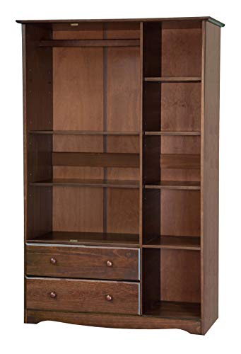 100% Solid Wood Armoire Wardrobe Closet, Java, 4 Small Shelves, 1 Clothing Rod, 2 Drawers N913