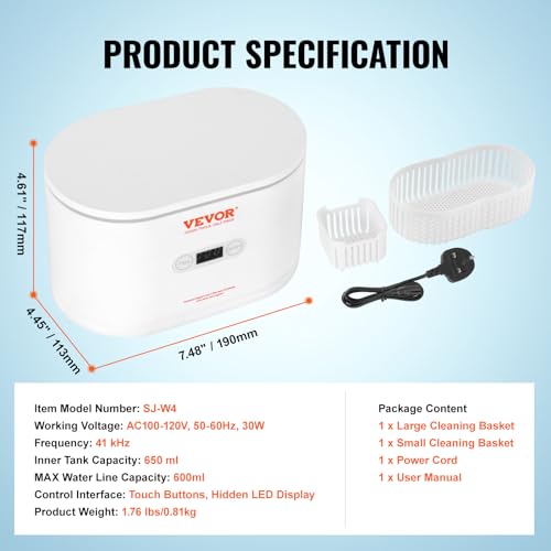 22oz Ultrasonic Jewelry Cleaner with 5 Digital Timer and 2 Cleaning Baskets Z40850