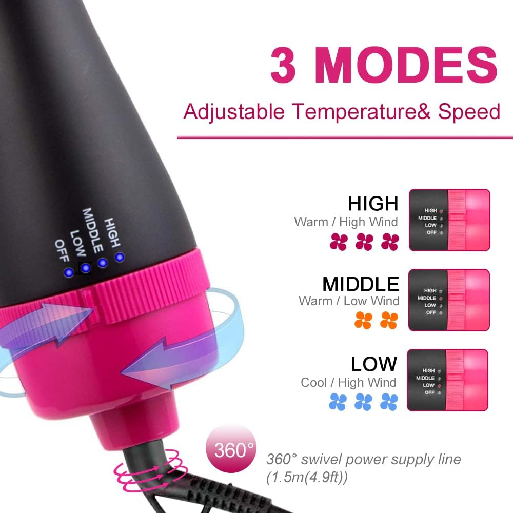 4 in 1 Negative Ion Hot Air Hair Dryer Brush with Hair Clips Massage Comb and Storage Bag K34677