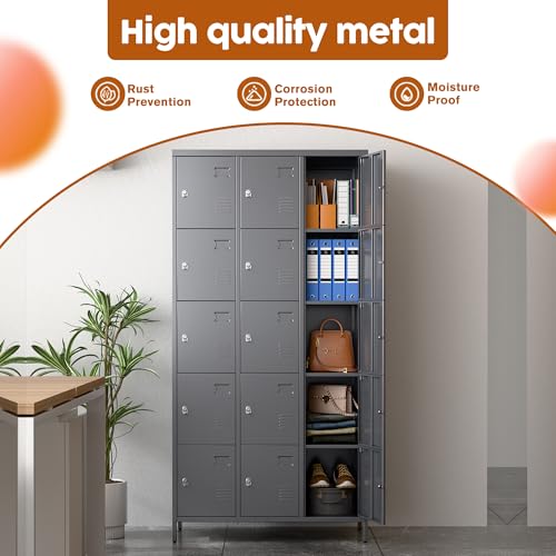 6 Door Metal Storage Locker with 18 Hooks, Black & Dark Grey V5677