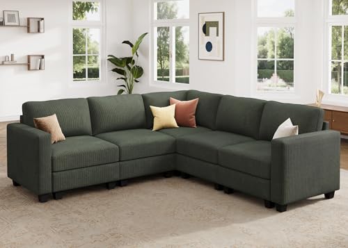Dark Gray Corduroy 6 Seater Modular Sectional Sofa with Storage W335