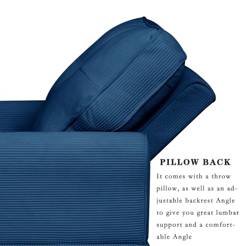 63" Sleeper Chaise Lounge Recliner Sofa Bed with Adjustable Backrest & Storage Space (Blue Corduroy) X768409