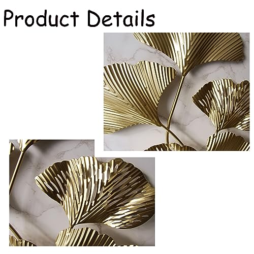 Gold Metal Wall Decor Ginkgo Leaf Iron Wall Hanging Sculptures 3D Wall Art B378556