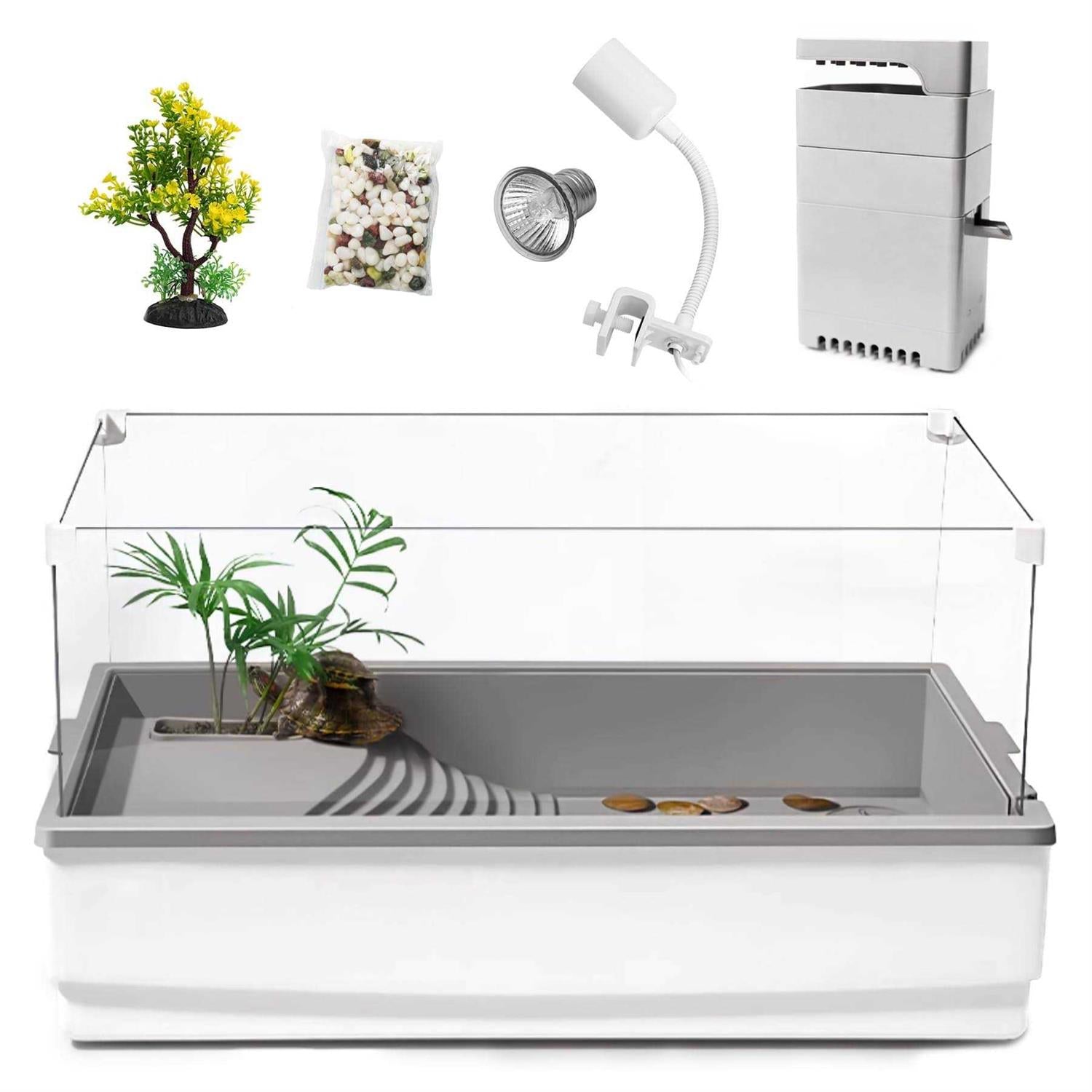 Acrylic Aquatic Tortoise Aquarium Starter Kit with Multi-Function Area D6228