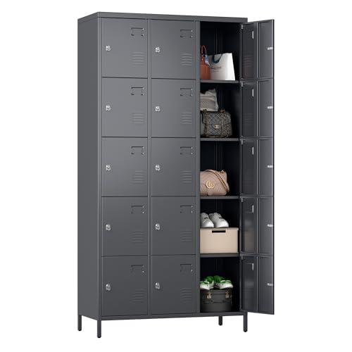 6 Door Metal Storage Locker with 18 Hooks, Black & Dark Grey V5677
