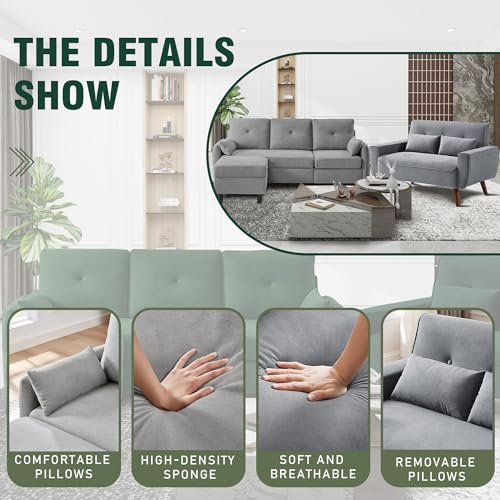 Light Grey Linen Convertible Sectional Sofa Set P342551