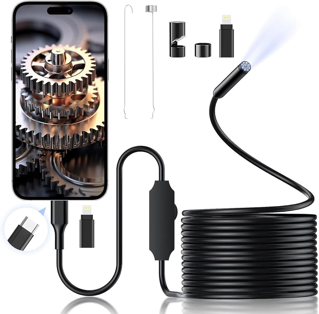 1920P HD Borescope with 8 Adjustable LED Lights, 16.4ft Semi-Rigid Cord, 7.9mm Industrial Endoscope S519327