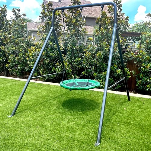 6.7’ x 8.4’ Single Swing Set Frame with 39” Round Platform Tree Swing B7456
