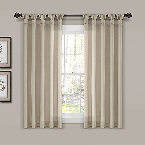 Burlap Knotted Tab-Top Window Curtain Panel Pair, 45"W x 84"L, Light Linen Q144