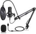 Black Cardioid Condenser USB Microphone with Boom Arm Stand and Pop Filter P970