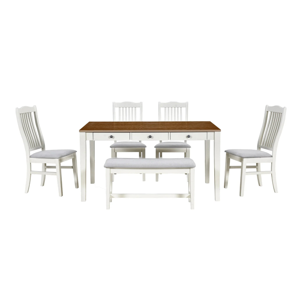 6 Piece Wood Dining Table Set With Drawer Antique Blue S23215