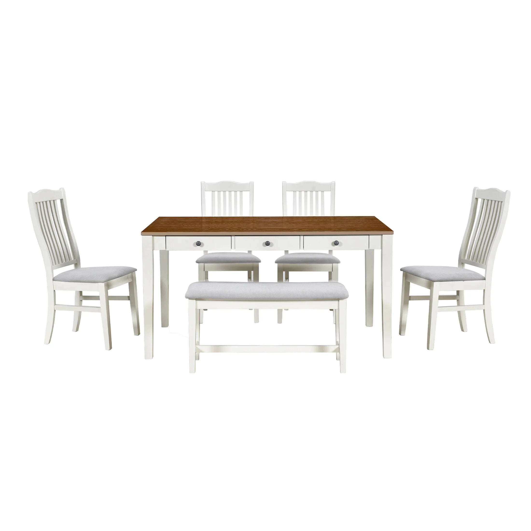 6 Piece Wood Dining Table Set With Drawer Antique Blue S23215