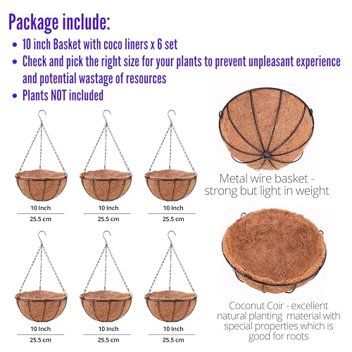 3 Pack 10 Inch Hanging Planter with Coco Liner Metal Wire Basket S510