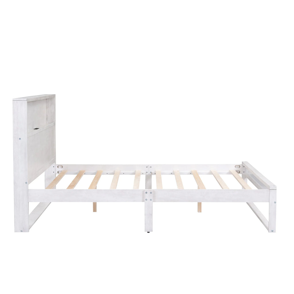 White Queen Size Platform Bed Frame with Storage P566950
