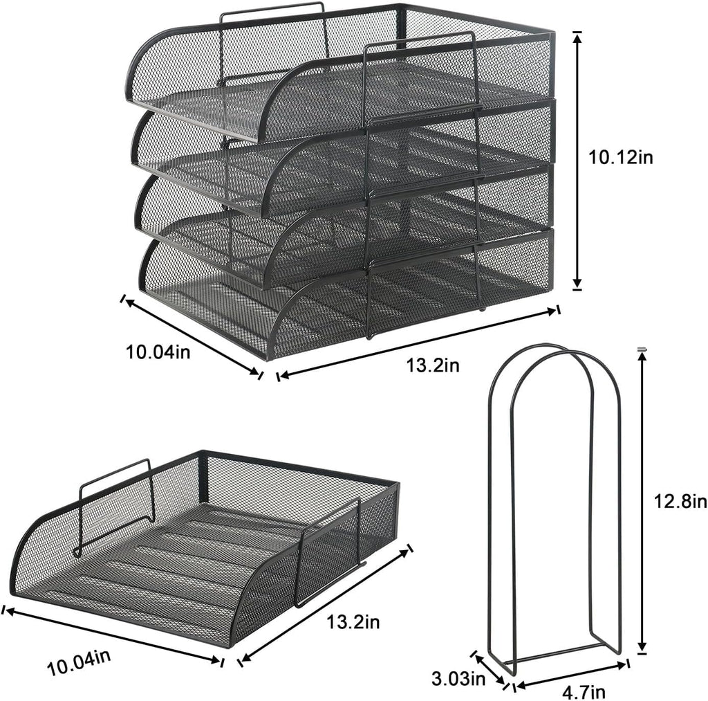 Black 4 Tier Stackable Mesh Desk Organizer with File Holder S2114