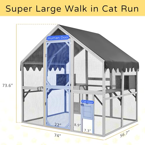 Gray Wooden Cat Enclosure 74”x57”x74” X328