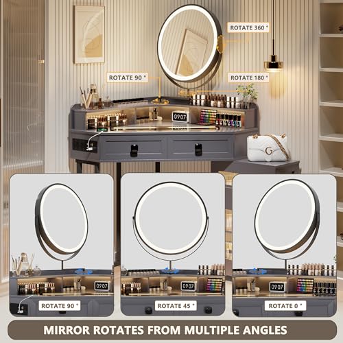 White Glass Top Corner Vanity with Mirror and Lights W63193