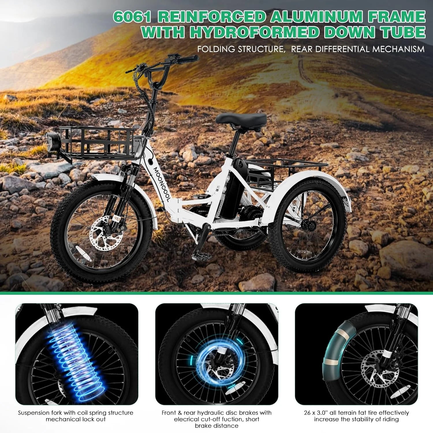 48V 20" Fat Tire 3 Wheel Folding Electric Tricycle O2165